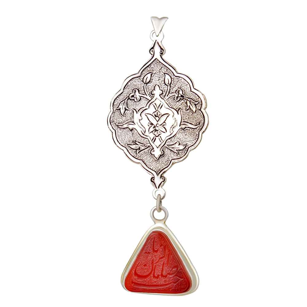 Pendentif en argent gravé persan avec pierre précieuse Agate Zaman