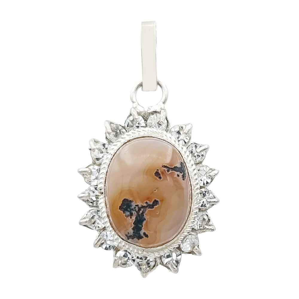 Pendentif en argent persan style classique avec pierre précieuse Aqeeq yéménite Panah