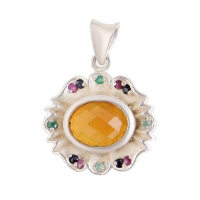 Pendentif en argent persan style classique avec pierre précieuse Aqeeq yéménite Sarvin