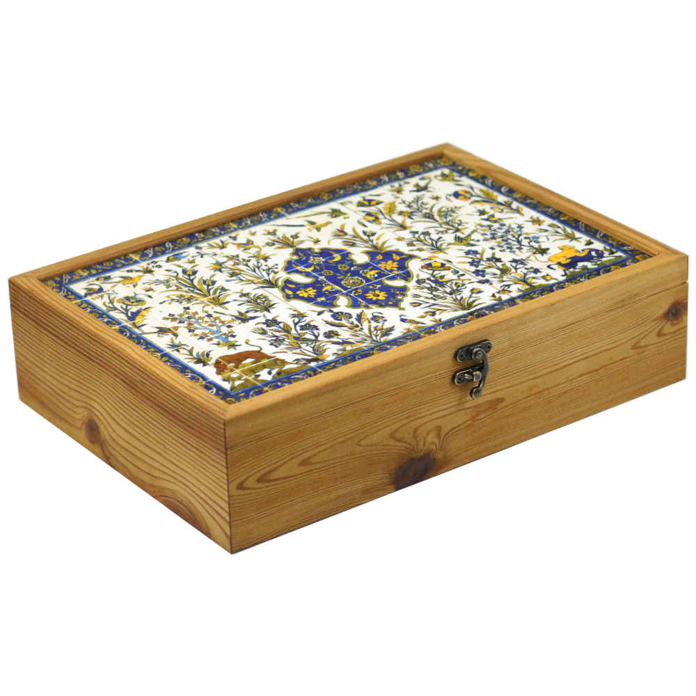 Boîte organisatrice en bois pour thé avec tiroirs et motif persan Basir