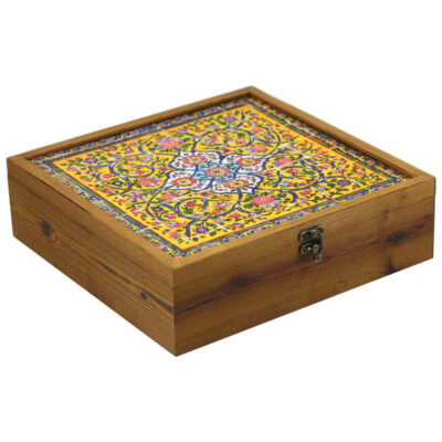 Boîte organisatrice en bois pour thé avec tiroirs et motif persan Nava
