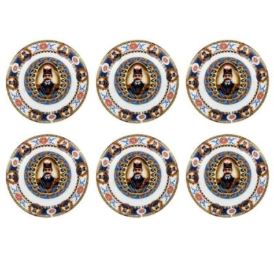 Assiette à thé persane – Porcelaine avec motif Roi Shah Abbasi (Lot de 6)