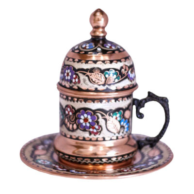 Tasse à expresso persane avec sous-tasse – Style Demitasse en cuivre émaillé Minakari