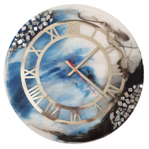 Horloge Murale en Résine Artisanale – Style Abstrait Océan