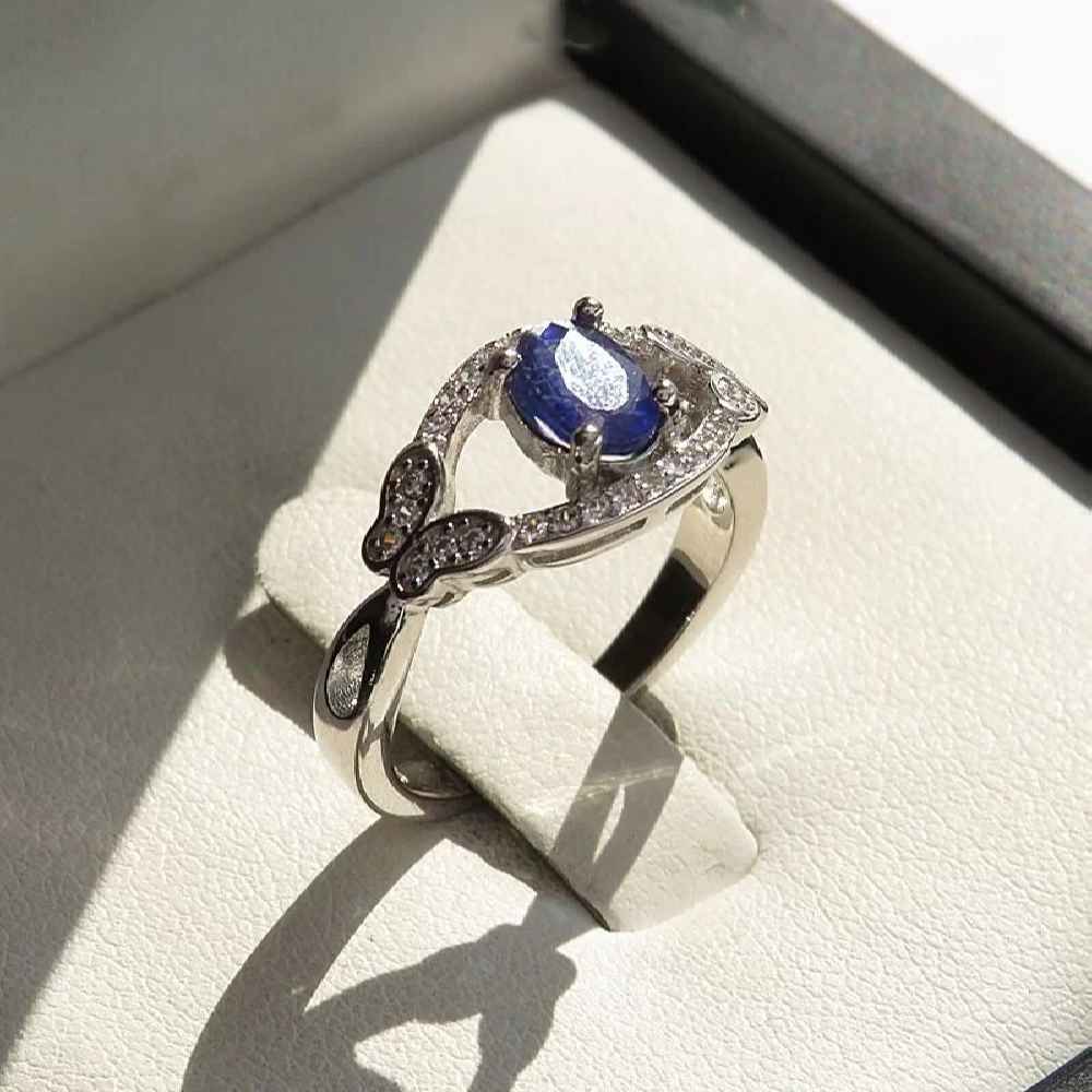 Bague de fiançailles en argent avec rubis bleu Bliss pour femmes Kamand
