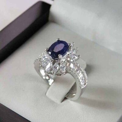 Bague de fiançailles en argent avec rubis bleu Bliss pour femmes Luxe