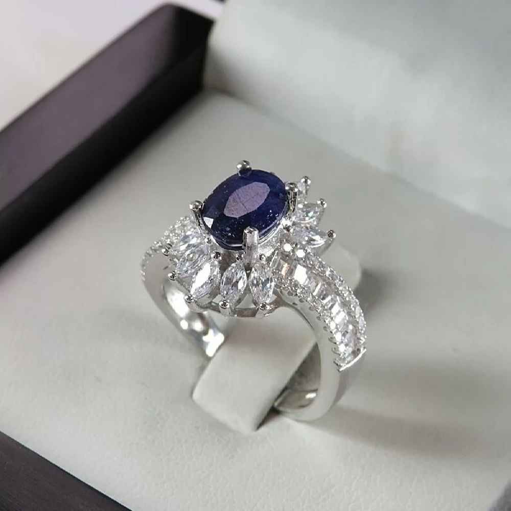 Bague de fiançailles en argent avec rubis bleu Bliss pour femmes Luxe