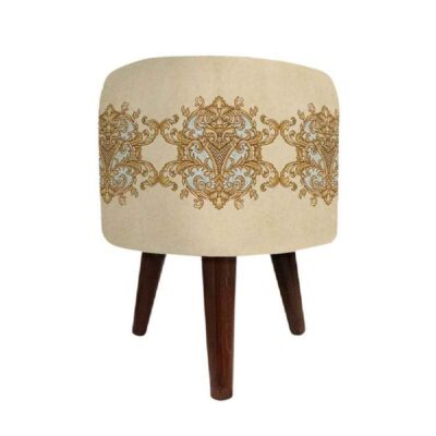 Pouf en velours luxueux avec pieds en bois rond crème Dana