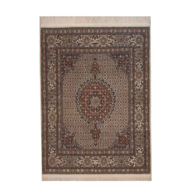 Tapis en soie persan noué à la main Riz Mahi à Birjand brun