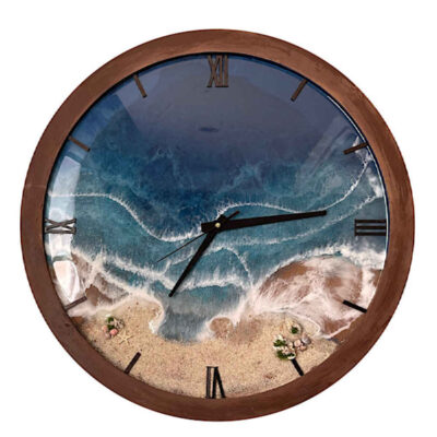Horloge Murale en Résine Artisanale – Style Abstrait Plage