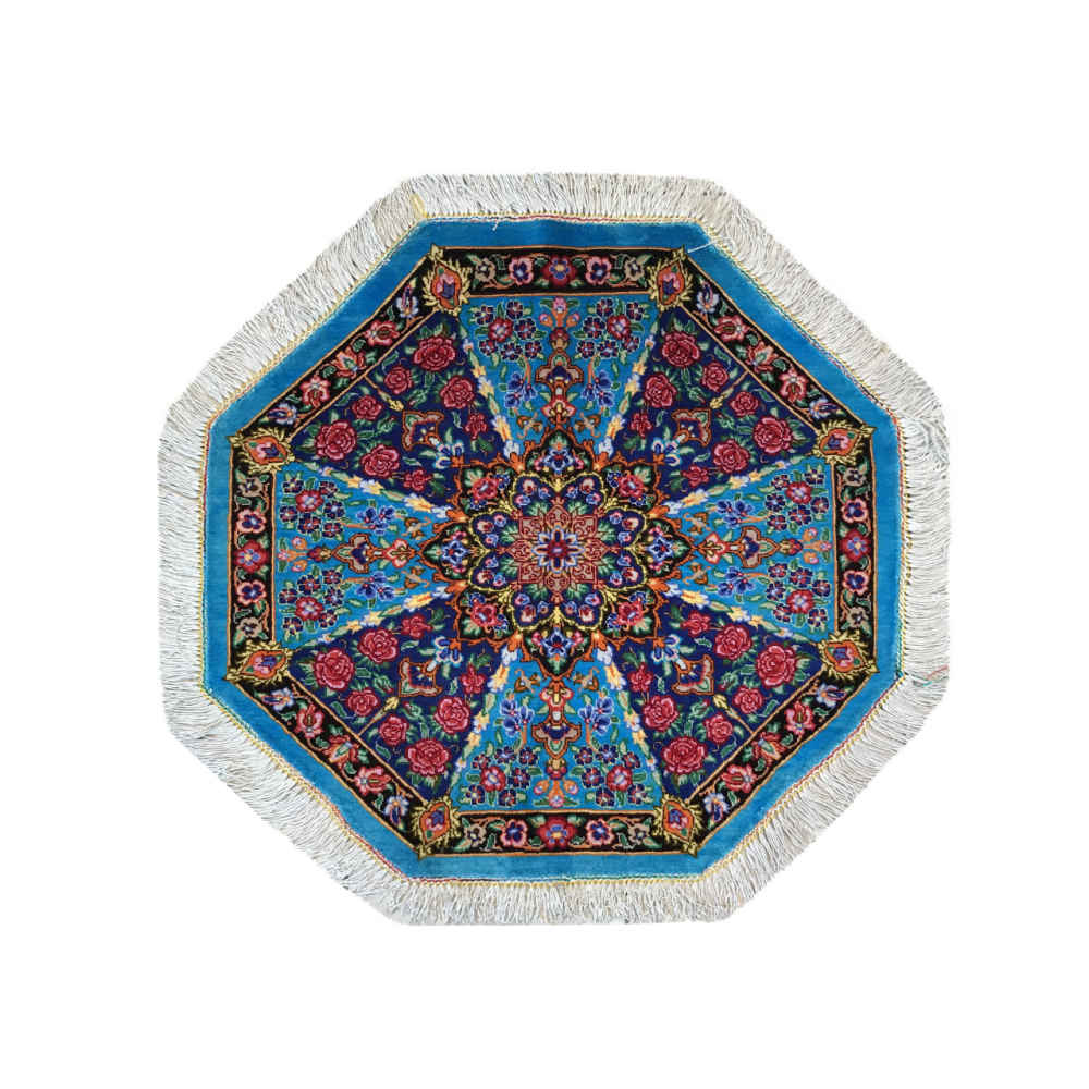 Nappe en Soie Nouée à la Main Thème Tapis Persan Bleue