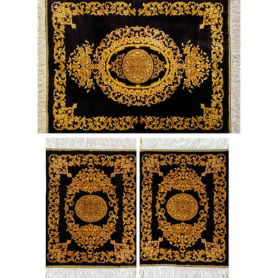 Nappe en Soie Nouée à la Main Thème Tapis Persan Doré Foncé