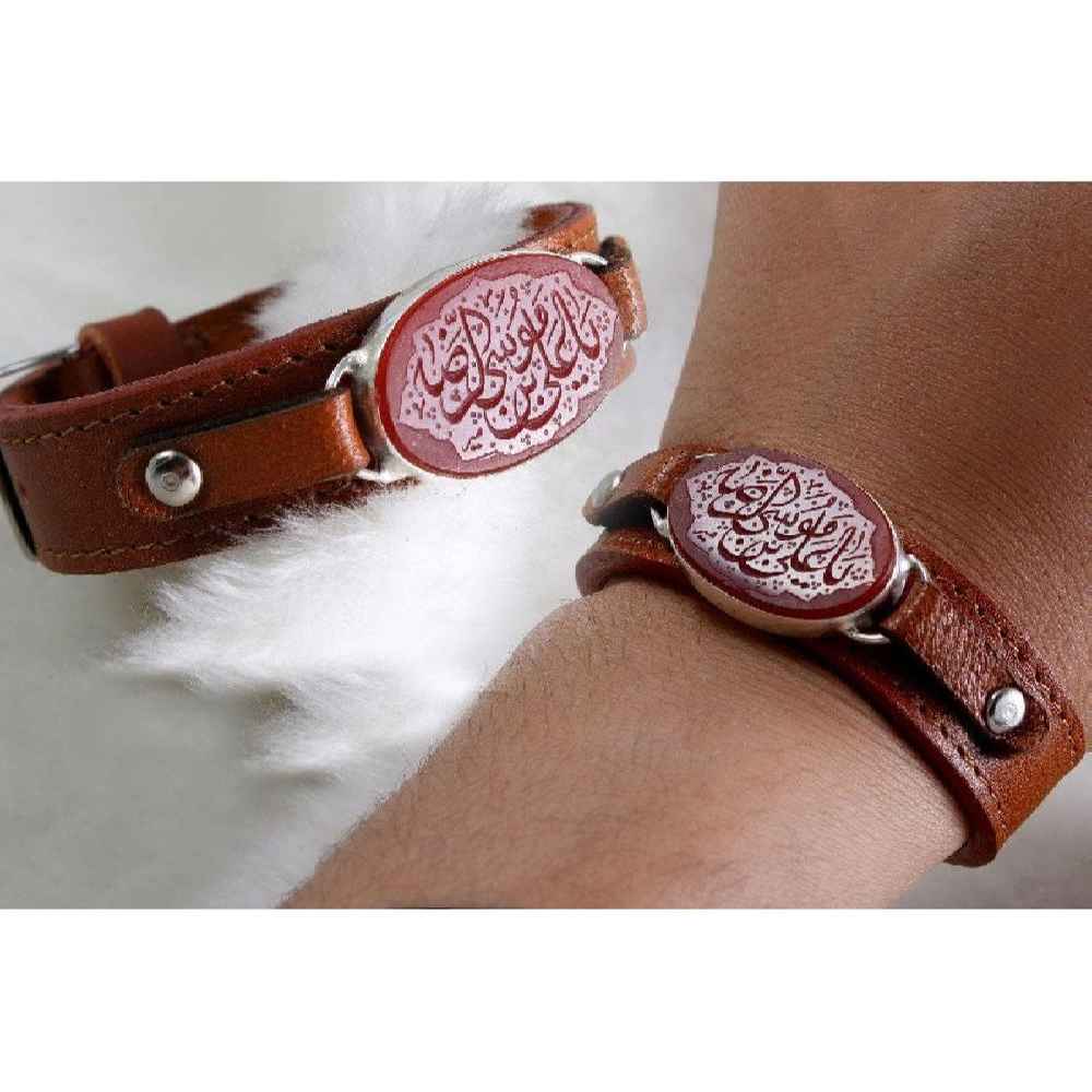 Bracelet en cuir islamique avec fermoir boucle et agate