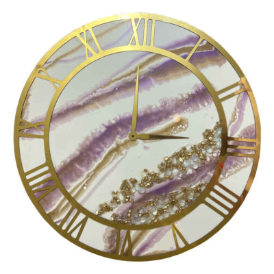 Horloge Murale en Résine Artisanale – Style Abstrait Marbre Design