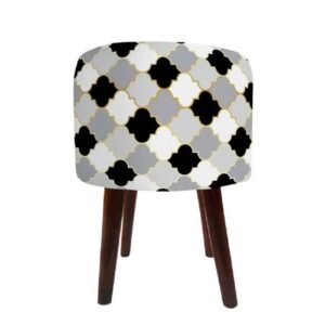 Pouf en velours luxueux avec pieds en bois rond Flower
