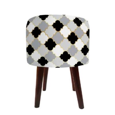 Pouf en velours luxueux avec pieds en bois rond Flower
