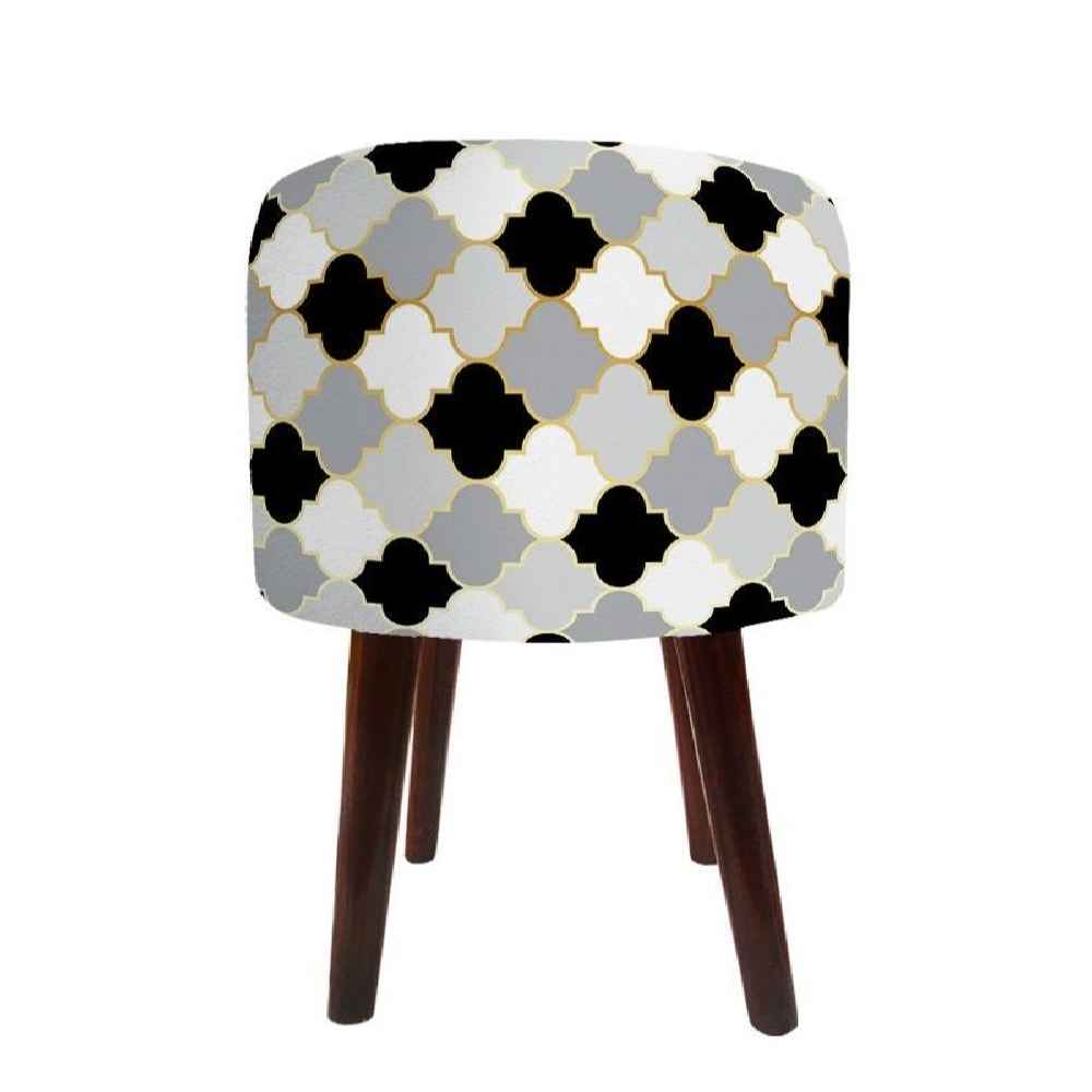 Pouf en velours luxueux avec pieds en bois rond Flower