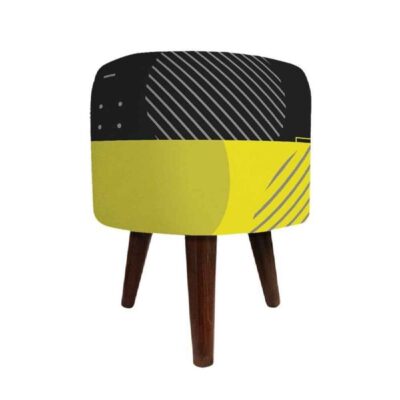 Pouf en velours luxueux avec pieds en bois rond Rahil