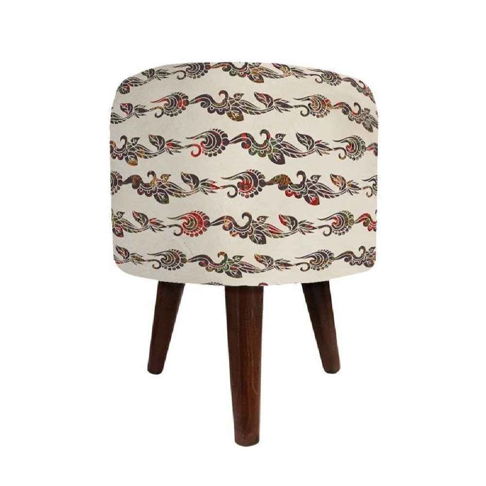 Pouf rond en velours avec pieds en bois inspiré de l'art persan blanc Tamana