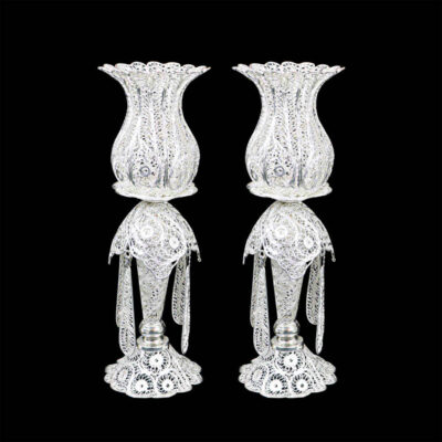 Bougeoir en filigrane persan en cuivre plaqué argent, Jam (2x)