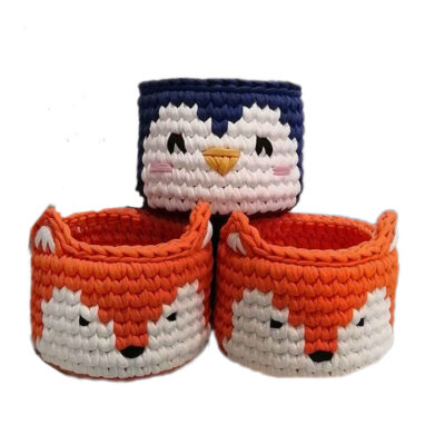 Ensemble Foxy de 3 paniers de rangement en crochet modèle Animaux