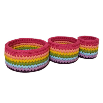 Ensemble de 3 paniers de rangement en crochet modèle Rainbow