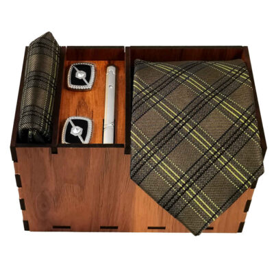 Ensemble Cravate, Pochette & Boutons de Manchette pour Homme – Carreaux de Luxe