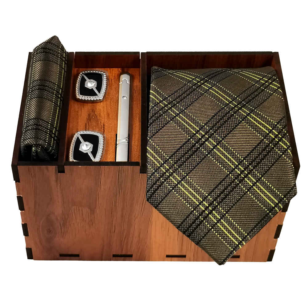 Ensemble Cravate, Pochette & Boutons de Manchette pour Homme - Carreaux de Luxe