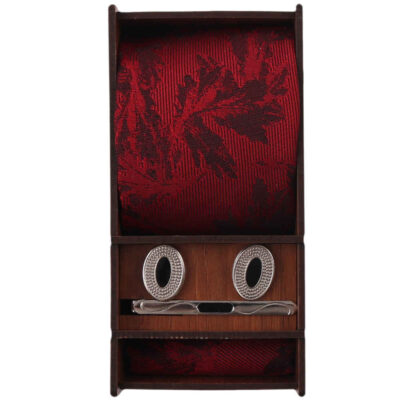 Ensemble Cravate, Pochette & Boutons de Manchette pour Homme – Rouge Foncé de Luxe