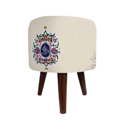 Pouf rond en velours avec pieds en bois inspiré de l’art persan crème romantique
