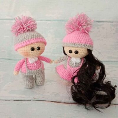 Amigurumi Poupée en Crochet Fait Main – Ensemble de 2 Poupées Fantaisie | Jouet en Peluche Doux