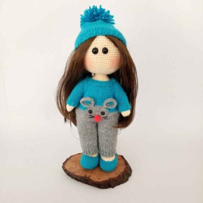 Amigurumi Poupée en Crochet Fait Main – Fille Bleue | Jouet en Peluche Doux