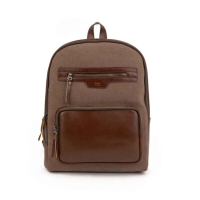 Sac à Dos en Cuir Marron & Toile pour Femme – Modèle Nina