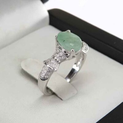 Bague en Argent avec Émeraude Verte pour Femme Fiançailles Sanaz
