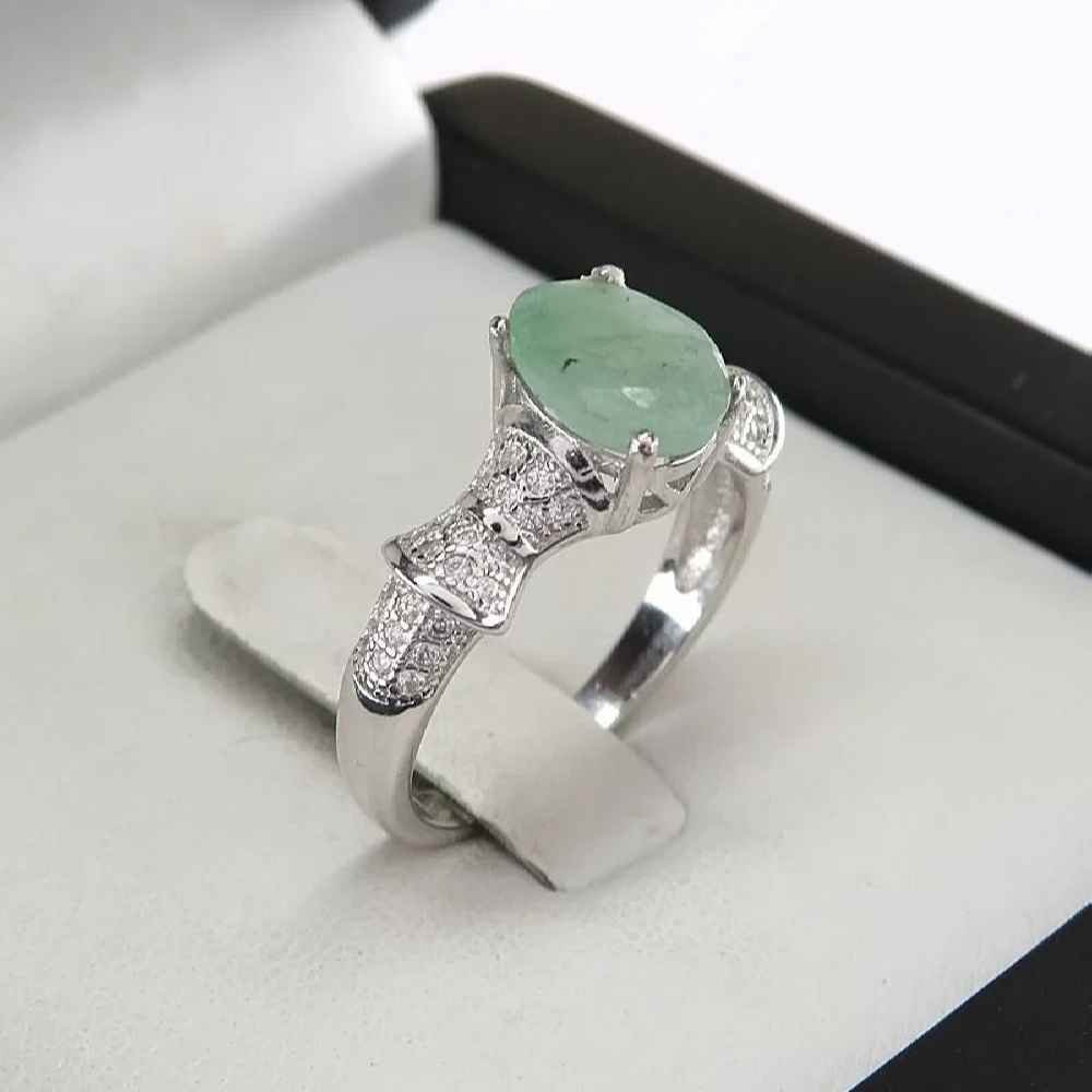 Bague en Argent avec Émeraude Verte pour Femme Fiançailles Sanaz