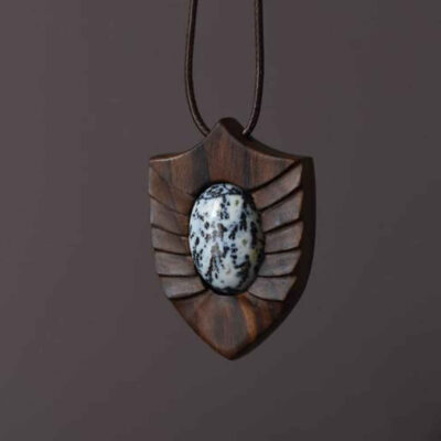 Pendentif en bois sculpté avec pierre Agate fait main artistique Toranj
