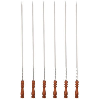 Ensemble de Six Brochettes en Acier avec Manche en Bois (60 cm) pour Kebab et Grillades