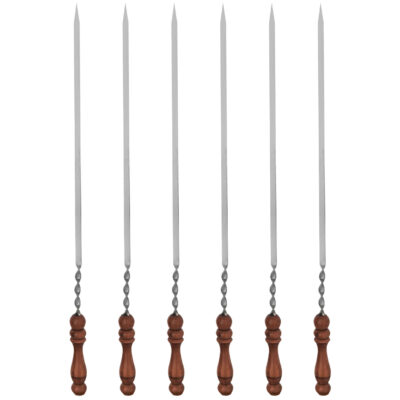 Ensemble de Six Brochettes en Acier avec Manche en Bois (63 cm) pour Kebab et Grillades