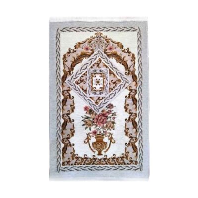 Tapis de Prière Islamique Rembourré en Velours avec Motif Mihrab Blanc pour Musulmans