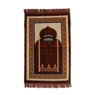 Tapis de Prière Islamique Rembourré en Velours avec Motif Kaaba pour Musulmans