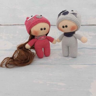 Amigurumi Poupée en Crochet Fait Main – Ensemble de 2 Poupées Mignonnes | Jouet en Peluche Doux