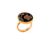 Bague Chevalière en Acier avec Agate Recouvert de Résine et Symbole Grenade Plaqué Or