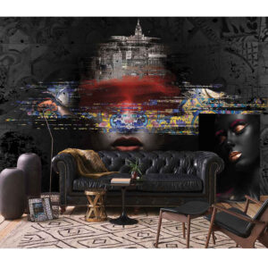 Fresque murale abstraite noire modèle Zhivar pour intérieurs modernes