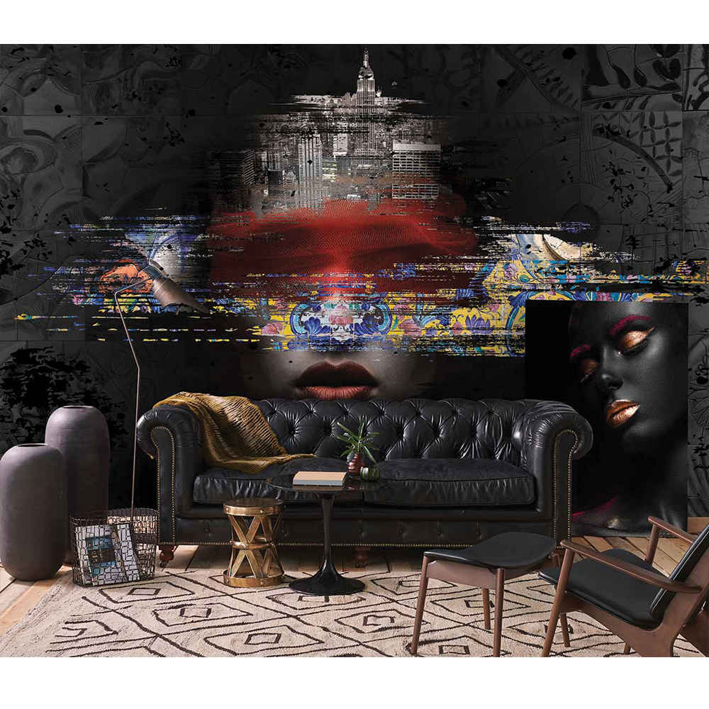 Fresque murale abstraite noire modèle Zhivar pour intérieurs modernes