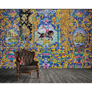Fresque murale traditionnelle persane bleue modèle Cheval pour intérieurs modernes
