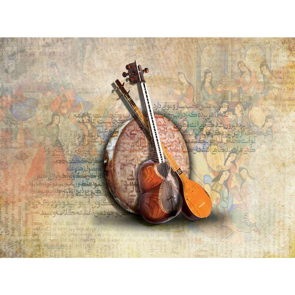 Fresque murale calligraphique persane modèle Instrument traditionnel pour intérieurs modernes