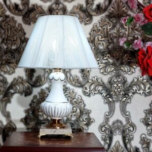 Lampe de table vase en céramique faite main avec abat-jour en tissu modèle Hanan