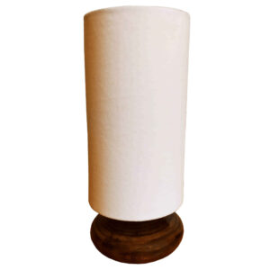 Lampe de table minimaliste en bois & chevet – fait main avec abat-jour blanc modèle Isan