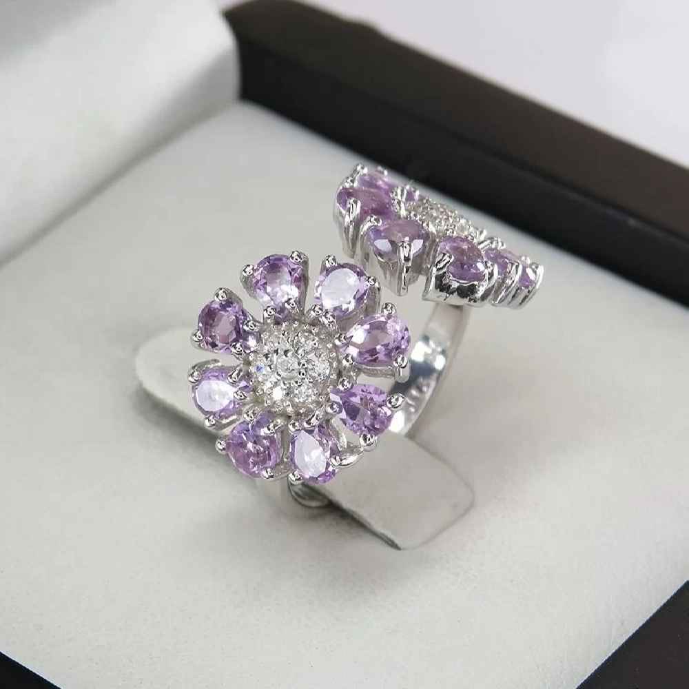 Bague en argent avec améthyste pour femmes Shokofeh