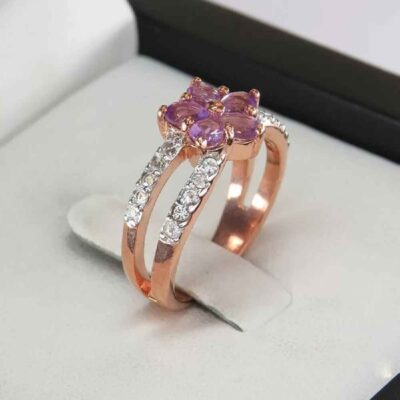 Bague en argent avec améthyste pour femmes Fleur